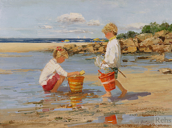 Tidal Pools, Long Island by Sally Swatland - 12 x 16 inches Signed impressionist beach scenes children playing contemporary american chase pothast 