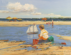 The Maiden Voyage by Sally Swatland - 14 x 18 inches Signed; also signed and titled on the reverse impressionist beach scenes children playing contemporary american chase pothast 