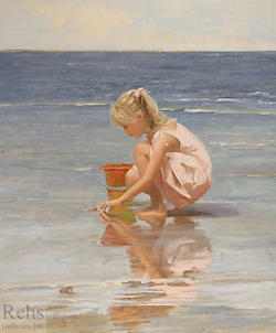 Reflections at the Shore by Sally Swatland - 24 x 20 inches Signed; also signed and titled on the reverse impressionist beach scenes children playing contemporary american chase pothast 