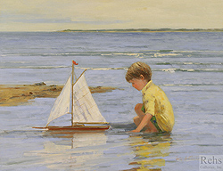 Afternoon Sail by Sally Swatland - 14 x 18 inches Signed; also signed and titled on the reverse american contemporary children beach genre figures 