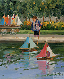 The Boats of the Tuilleries by Sally Swatland - 20 x 16 inches Signed; also signed and titled on the reverse american contemporary france park children boats genre 