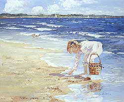 Summer Fun by Sally Swatland - 20 x 24 inches Signed impressionist beach scenes children playing contemporary american chase pothast 