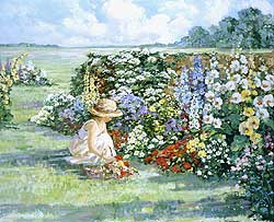 Garden at Southhampton by Sally Swatland - 26 x 32 inches Signed garden children  impressionist children playing contemporary  
