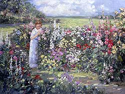 Garden at Butternut Hollow by Sally Swatland - 30 x 40 inches Signed garden children  impressionist children playing contemporary  