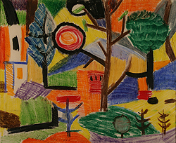 Garden Inscape by Ugo Omleto Giannini - 13 1/2 x 16 1/2 inches Signed american abstract leger 
