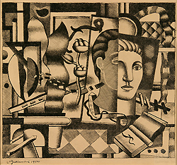 Still Life with Head by Ugo Omleto Giannini - 9 1/2 x 14 1/2 inches Signed and dated 1950 american abstract leger klee 