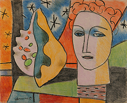 Shell & Bust by Ugo Omleto Giannini - 13 3/4 x 16 7/8 inches Signed and dated '53 still life american abstract leger 
