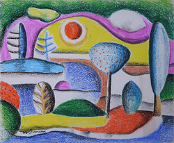 Landscape by Ugo Omleto Giannini - 13 3/4 x 16 3/4 inches Estate stamped  