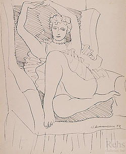 Ballerina by Ugo Omleto Giannini - 16 3/4 x 13 3/4 inches Signed and dated '52 figure ballet picasso matisse drawings 