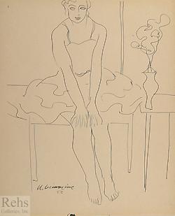 Ballerina & Flowers by Ugo Omleto Giannini - 17 x 14 inches Signed and dated '52 matisse ballet line drawning 
