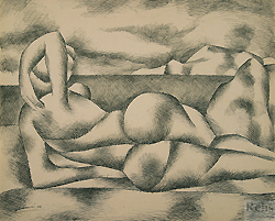 Nude on Beach by Ugo Omleto Giannini - 14 x 17 inches Signed and dated '52 american italian modernist abstract figurative 