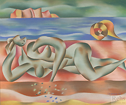 Reclining Nude by Ugo Omleto Giannini - 23 1/2 x 27 1/2 inches Signed and dated '52 american mid century modernist modernism 