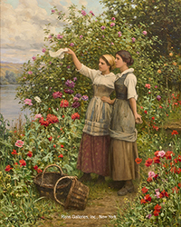 Two Girls Waving - Daniel Ridgway Knight