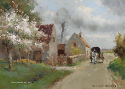 Horse & Wagon on a Village Lane