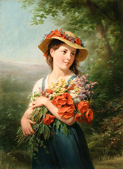 Jeune Fille au Bouquet de Fleurs des Champs
