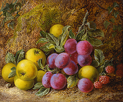 Yellow Apples, Plums and Raspberries