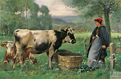 Deux vaches et une femme sous un saule