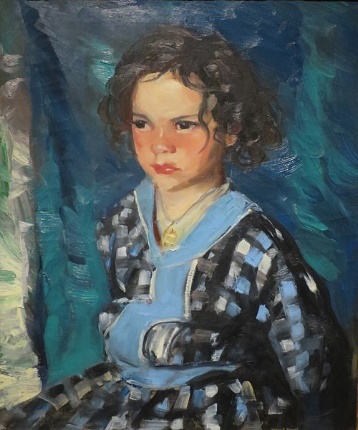 Image of a young girl in a blue and black outfit by Robert Henri