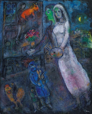 Marc Chagall - figures floating in a landscape
