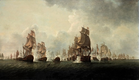 Naval battle scene - Battle of the Saintes by William Elliott
