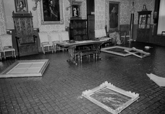 The floor of the Gardner Museum after the theftDescription automatically generated
