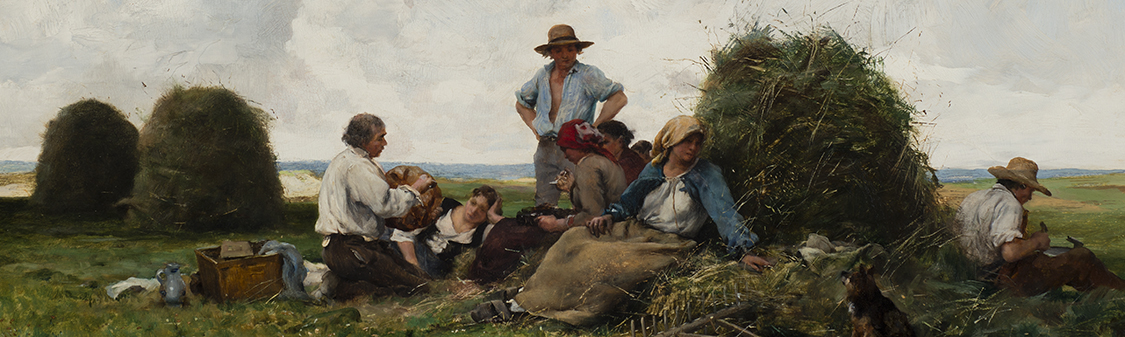 figures having lunch in the field