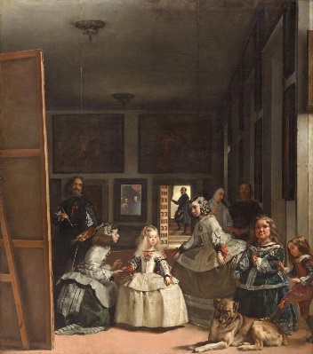 A painting of a group of people in an artist's studio