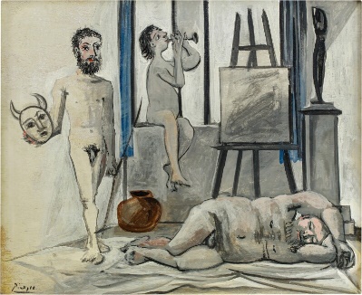 Nude figures in an artist's studio