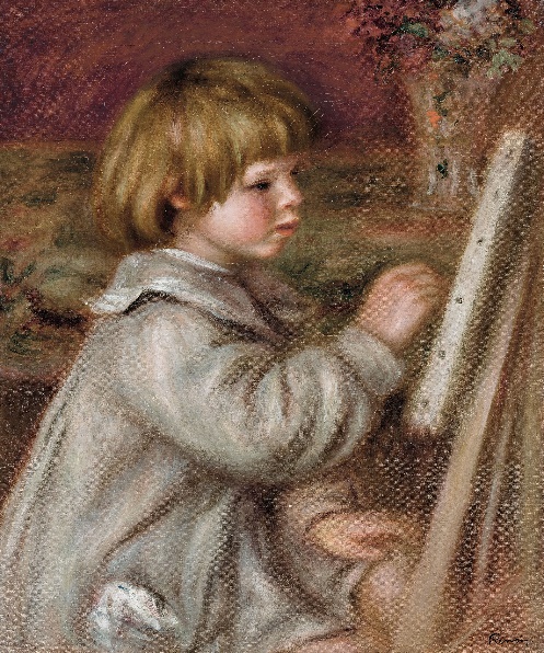 A young child paintingDescription automatically generated